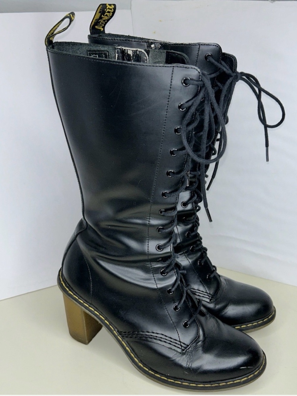 Dr. Martens Louise Black Lace-Up Mid-Calf Heeled Boots